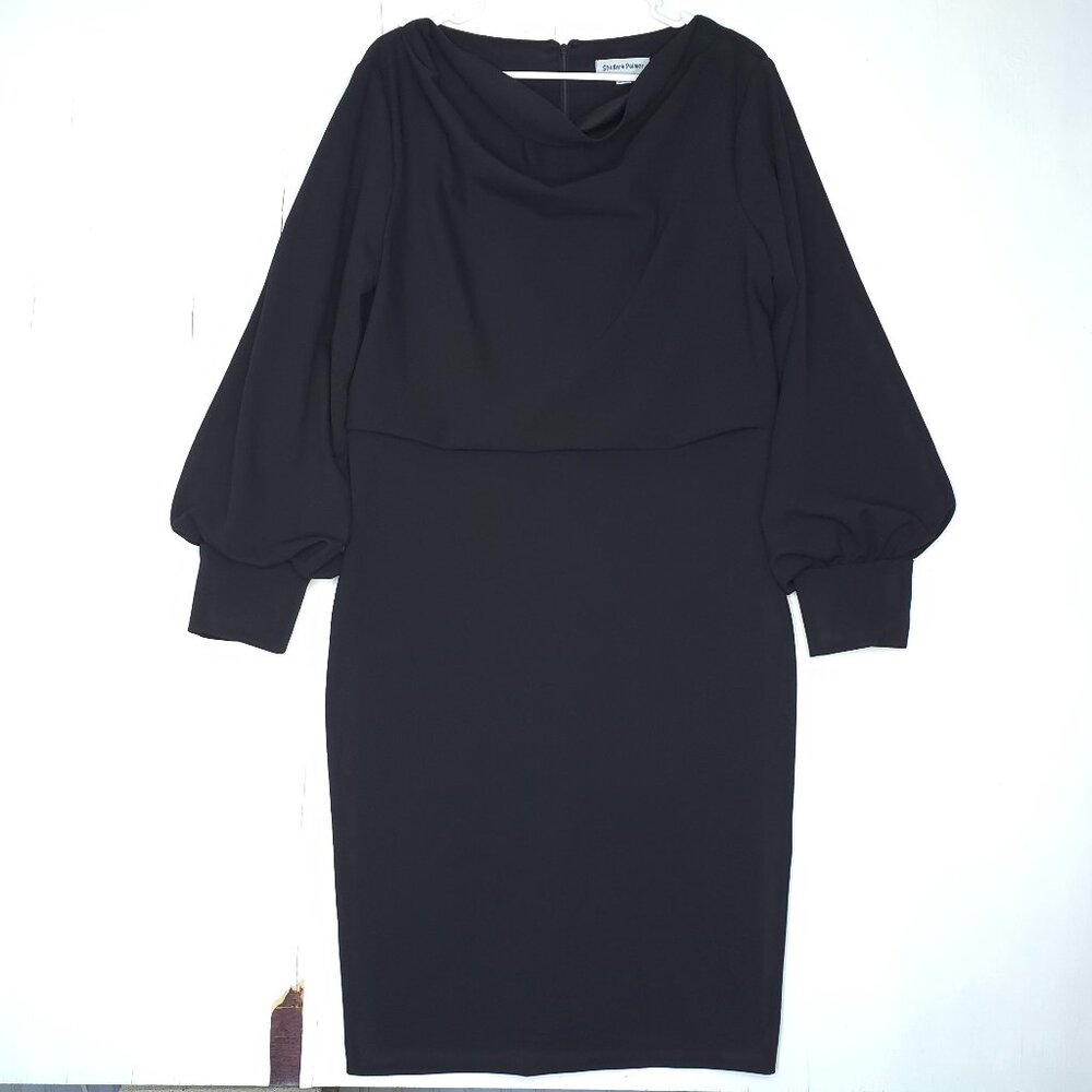 Shelby & Palmer Black Cowl Neck Midi Dress 14 Chic Minimalist